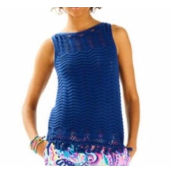 Lilly Pulitzer Brooklyn Sweater Tank Navy Fringe XS - Picture 1 of 6